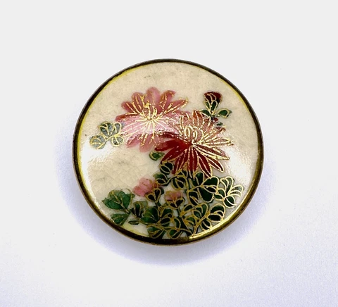 Very OLD Antique Large 1 ¼” Wide Japanese Satsuma Floral Button Signed JAPAN Cover