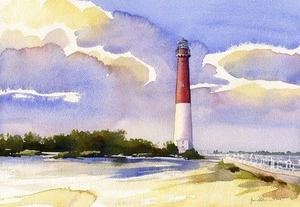 Faro Barnegat de Nueva Jersey. "Paisaje ""Old Barney""." Tarjetas de notas artísticas de James Mann - Imagen 1 de 2