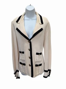 St. John Strick Blazer Jacke Gr. 10 elfenbein schwarz Logo Knöpfe Langarm Kragen - Bild 1 von 11
