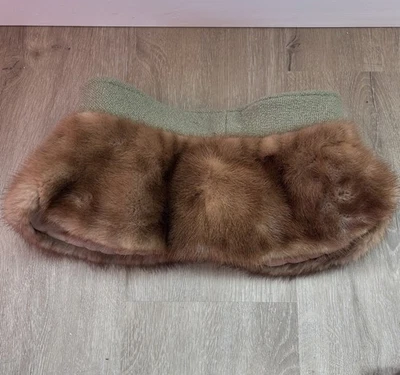 VTG MINK Fur Collar Wrap Stole Knit Back Satin Lining Brown Glam 40s 50s Repair - Image 1 of 4