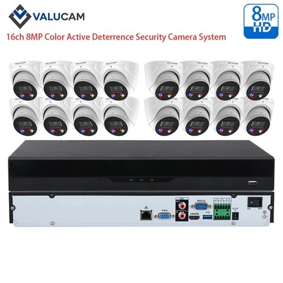 VALUCAM 16CH 8MP 4K Sistema de Cámara Altavoz de 2 Vías Alarma Cámara IP 2SATA AI NVR Lote Foto 1 de 4