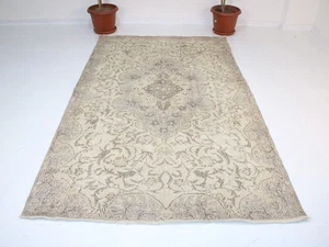 Vintage Türkischer Vorleger 5,1 x 8,7 Fuß - Handarbeit Wolle Beige Braun Großer Teppich - Bild 1 von 10