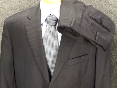 Traje italiano Jos A Bank 48R 43x29 azul a rayas lana plisado pantalones platino 2 Btn Foto 1 de 4