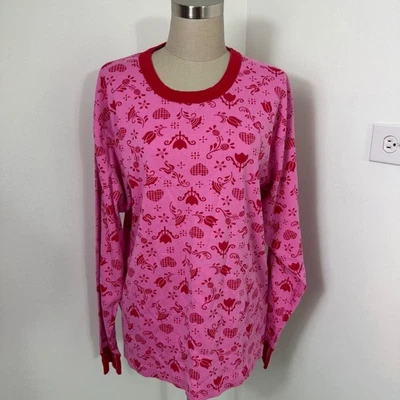 Pijama Hanna Andersson Algodón Orgánico Manga Larga Top Rosa Rojo Floral Corazones L Foto 1 de 4