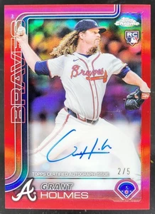 2025 Topps Chrome Grant Holmes Rookie Auto Red Refractor /5 RC Braves FG - Picture 1 of 10