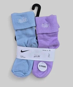 NIKE Girls Socks Ankle Turn Cuff Lightweight School Kid 6 Pair Shoe Size 10C-3Y - Picture 1 of 6