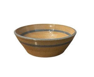Studio Glazed Pottery Bowl Vintage Yellow Ware with Blue Stripe Cottage Core - Picture 1 of 9