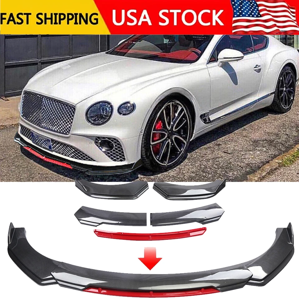 Carbon Fiber+Red Front Bumper Lip Spoiler Splitter Kits For Bentley Continental Foto 1 de 4