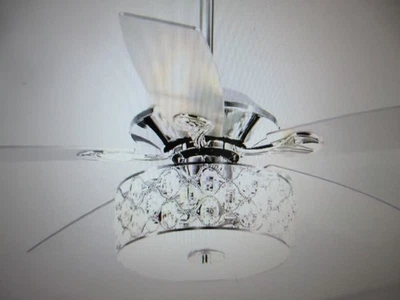 Matrix Decor 52 in. Chrome Crystal Chandelier Ceiling Fan with Light & Remote - Image 1 of 4