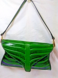 Pijushi handbag, deep green leaf pattern, leather, clutch style. DS07 - Picture 1 of 11