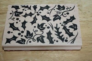Wood Mounted Rubber Stamp IVY / HOLLY Wooden Scrapbook Crafting Background DITTO - Picture 1 of 3