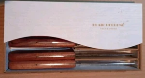 BLAIR PERRONE Steakhouse Steak Knives Set of 6 Wood  Handles Case NEW NEVER USED - Picture 1 of 8