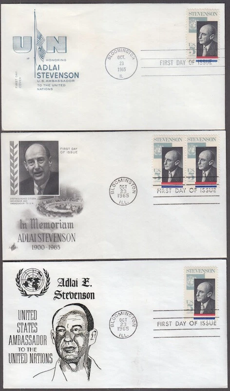 USA # 1275 SET of 3 DIFF FDCs - ADLAI STEVENSON, PHOTO by PHILIPPE HALSMAN - Image 1 of 1
