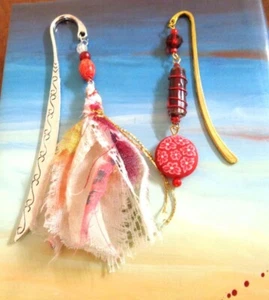 2 Metal Bookmarks Fabric Tassel Beaded Booklovers Readers Students Teachers Gift - Picture 1 of 15