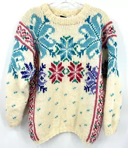 Vintage Head Sweater Womens Large Wool Cottage Chinky Knit Wearable Art Grandma - Picture 1 of 10