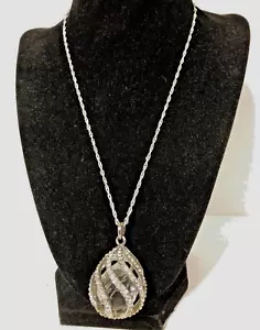 Käfig Kristall Strass Träne Anhänger mit Sterlingskette Halskette Vintage - Bild 1 von 7