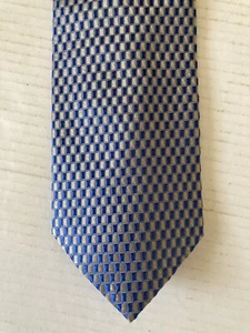 Bergamo New York Men's Necktie Tie Hand Made Silk Blue Gray Geometric Wide - Picture 1 of 6