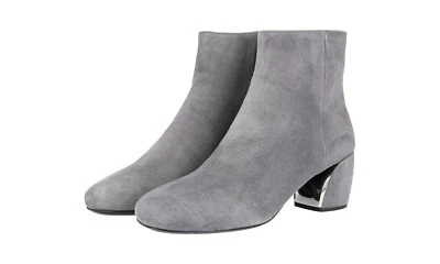 PRADA Suede Leather Ankle Boots Booties Shoes Grey Chrome NEW -  US 7 EU 37 Foto 1 de 4