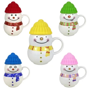 Snowman Mug with Lid Ceramic Coffee Tea Cups in Gift box Tableware kitchen sets - Picture 1 of 18