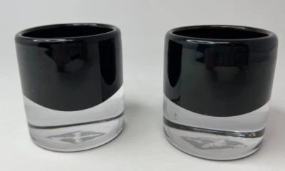 2 NEW Crate & Barrel Lumi Votive Candle Holder Black Amethyst Art Glass Poland - Image 1 of 4
