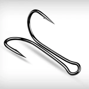 50PC High Carbon Steel Double Fishing Hooks Saltwater Open Shank Frog Barb Hook - Picture 1 of 21