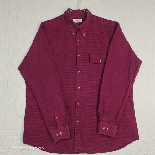 Retro Christian Dior Monisieur Maroon nero a quadri uomo manica lunga taglia L