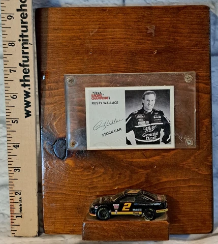 Rusty Wallace NASCAR 2 Wood Card Plaque Holder,1 Collector's Cards,1 Stock CAR Cover