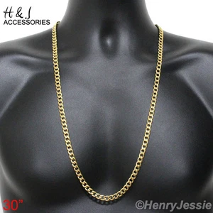 30"MEN Stainless Steel 6mm Gold Plated Classic Cuban Curb Link Chain Necklace - Picture 1 of 3