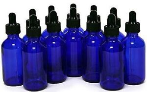 12 Pack of Cobalt Blue, 2 oz, Glass Bottles, with Glass Eye Droppers NEW ! 