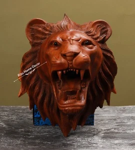 Wood Lion Face For Wall Decor - Hand made Hand Carved Lion Mask - Animal Lover - Picture 1 of 5