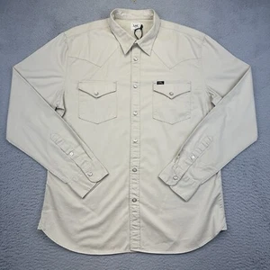Lee 101 Western Shirt Mens XL Beige Pearl Snap Cotton Cowboy Rodeo IRREGULARS - Picture 1 of 16