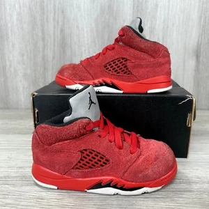 Nike Air Jordan 5 Retro Red Suede Raging Bull Black TD Sz 8C 440890-602 Sneakers - Picture 1 of 9