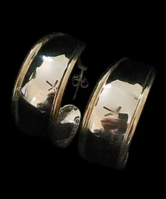 Brincos de argola larga borda latão prata esterlina sólida polida 35 mm x 16 mm LATON - Imagem 1 de 4