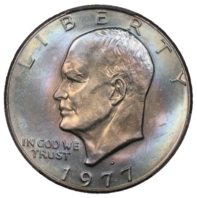 1977-D Eisenhower Dollar PCGS MS-65 Monster Toning STUNNING Two Sided Toned Ike - Image 1 of 4