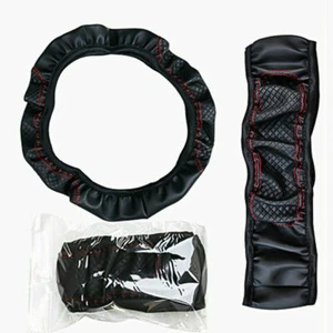 Car Steering Wheel Cover PU Leather Good Grip For 15" 38CM Accessories Black-Red - Picture 1 of 9
