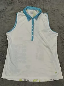 Callaway Golf Top Sleeveless Womens Large White Logo 6 Buttons Collar Preppy - Picture 1 of 4