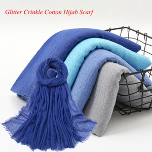 Crinkle Cotton Glitter Hijab Scarf Women Scarves Headscarf Muslim Shawls Wraps - Picture 1 of 36