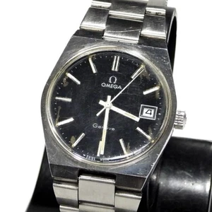 Omega Geneve Data Nero Argento Rotondo Orologio Uomo Automatico Autentico Lavoro - Foto 1 di 10