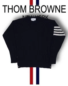 Thom Browne Men's 4 Bar Stripe Pullover 4 Large Buttoned Side Wool Knit Sweater - Picture 1 of 16