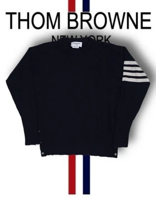 Thom Browne Men's 4 Bar Stripe Pullover 4 Large Buttoned Side Wool Knit Sweater - Image 1 of 4