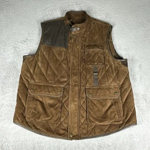Cremieux Hunting Vest Men’s XL Brown Leather Suede Quilted Full Zip Lined - Picture 1 of 14