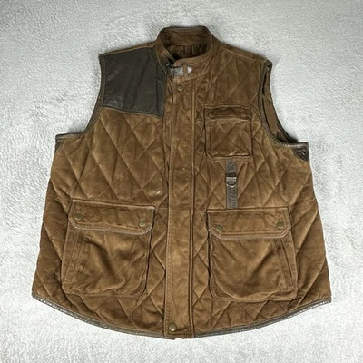 Cremieux Hunting Vest Men’s XL Brown Leather Suede Quilted Full Zip Lined - Image 1 of 4