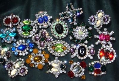 20x ART DECO VINTAGE RHINESTONE GLASS CZECH BUTTONS ON SEWING T401 - Image 1 of 3