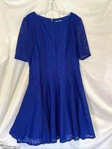 16 Danny and Nicole Royal Blue Midi Lace Overlay Polyester Fit Flare Dress - Picture 1 of 13