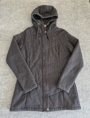 North Face куртка женщин большой черный с капюшоном выстеганная флисовая парка полный молнии теплый - Изображение 1 из 4