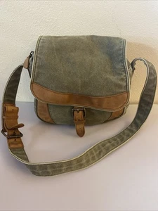 Vintage L.L. Kuriertasche Bohnengrün Canvas & hellbraun Leder mit verstellbarem Riemen. - Bild 1 von 19
