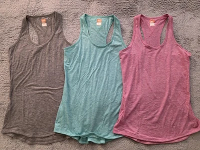 Paquete de 3 camisetas sin mangas Lucy para mujer XS/TP gris azul rosa espalda deportiva yoga trabajo Foto 1 de 4