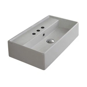 5002-Three Hole Teorema Rectangular Ceramic Wall Mounted/Vessel Sink, White - Picture 1 of 5