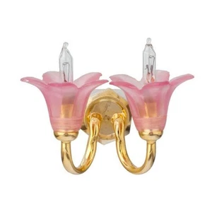 Dolls House Double Wall Light Cranberry Flower Shade Up Pink 12V Electric - Photo 1 sur 7