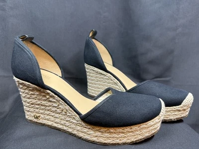 Michael Kors Kendrick Wedge Shoes Womens Size 9.5 Black Espadrille Rope Platform - Image 1 of 4